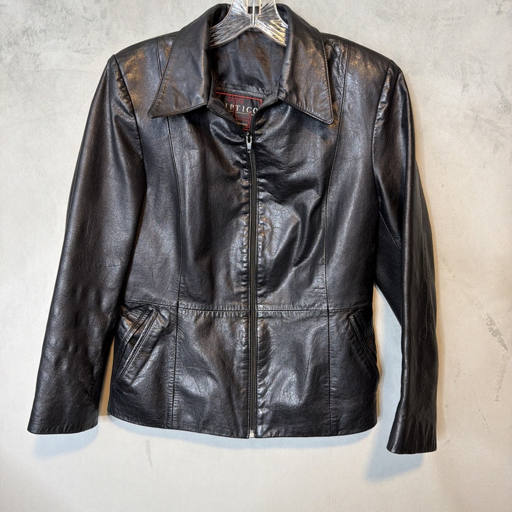 Triptico Women's M Black Leather Jacket 100% Cowhide Argentina Zip Front